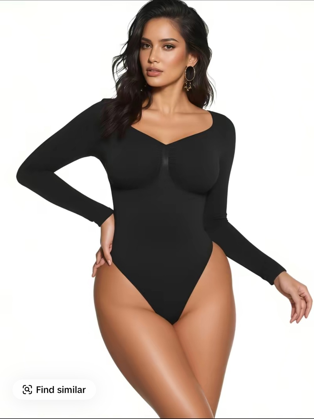 Black Long-Sleeve V-Neck Bodysuit - Unbranded